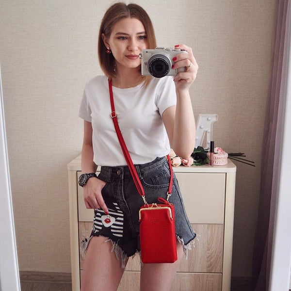 Faux PU Leather Crossbody Shoulder Bag Handbag Multi Pocket Red