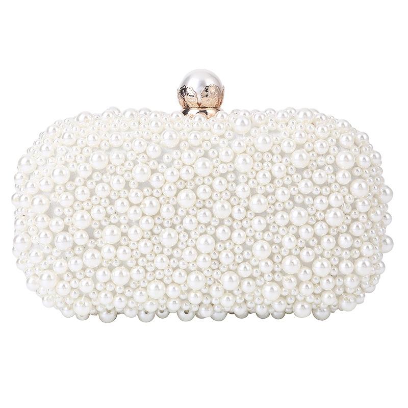 Satin Beaded Faux Pearl Wedding Evening Clutch Crossbody Bag Ivory Cream