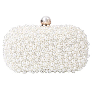 Satin Beaded Faux Pearl Wedding Evening Clutch Crossbody Bag Ivory Cream