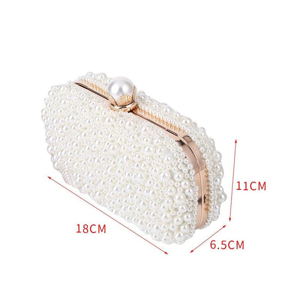 Satin Beaded Faux Pearl Wedding Evening Clutch Crossbody Bag Ivory Cream