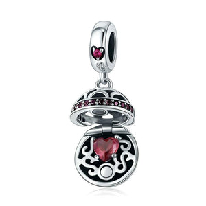Locket Style Sterling Silver Bead Charm Bracelet Necklace Pendant Red