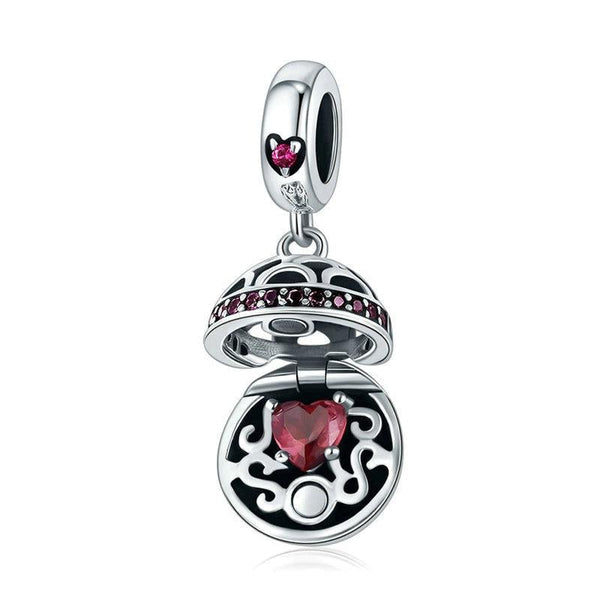 Locket Style Sterling Silver Bead Charm Bracelet Necklace Pendant Red