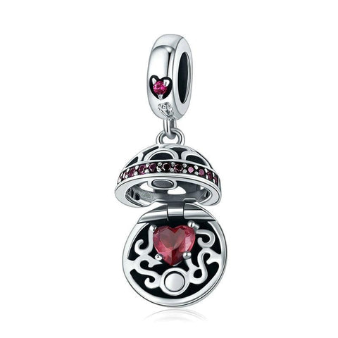 Locket Style Sterling Silver Bead Charm Bracelet Necklace Pendant Red