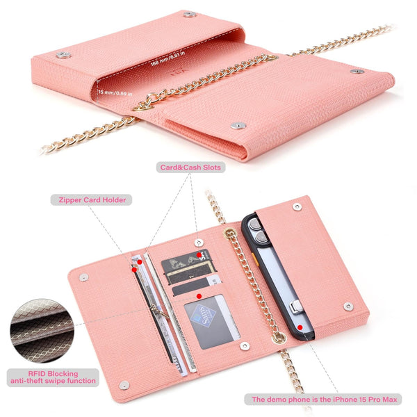 Leather Crossbody Bag Handbag RFID Purse Card Slot Chain Strap Pink