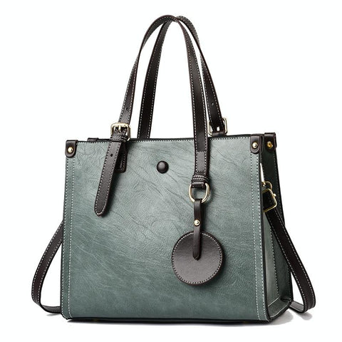 Faux PU Leather Tote Shoulder Bag Handbag Adjustable Handles Green Grey
