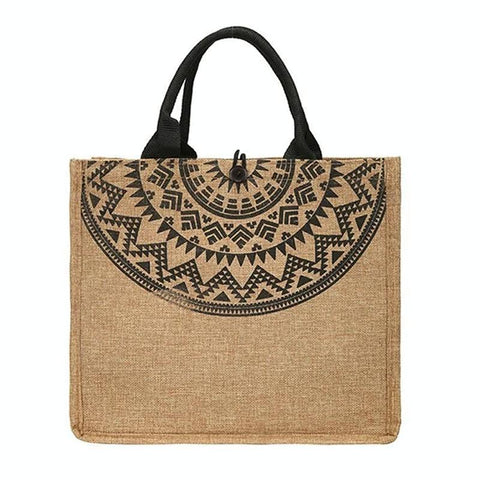 Semicircle Geometric Western Aztec Print Jute Tote Shopping Bag
