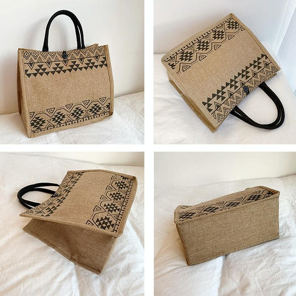 Semicircle Geometric Western Aztec Print Jute Tote Shopping Bag