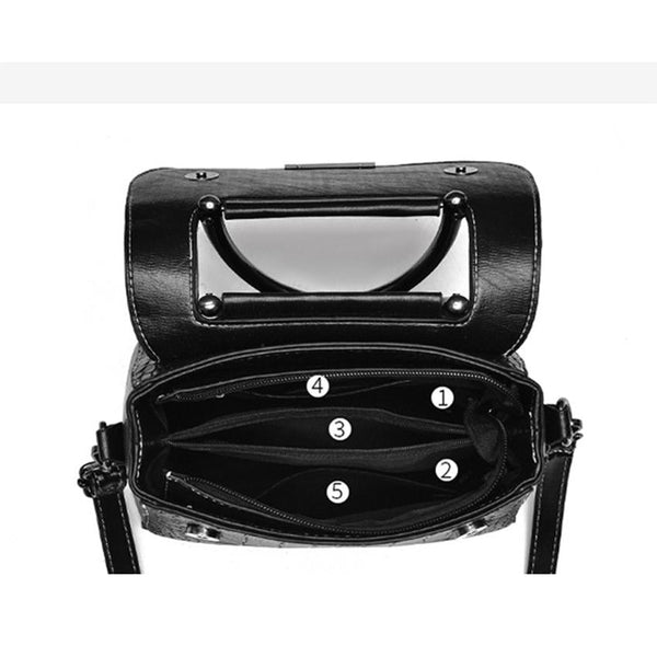 Faux Crocodile PU Leather Shoulder Bag Handbag Multi Pocket Flap Top Red Wine