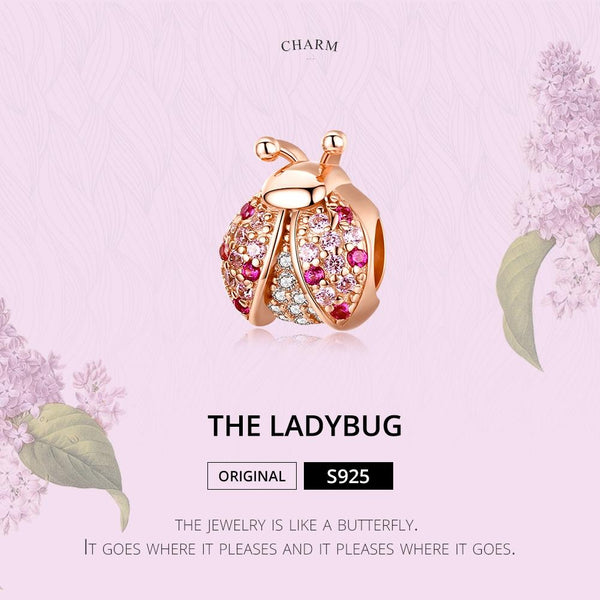 Ladybird Rose Gold Plated Sterling Silver Zircon CZ Bead Charm Bracelet Necklace