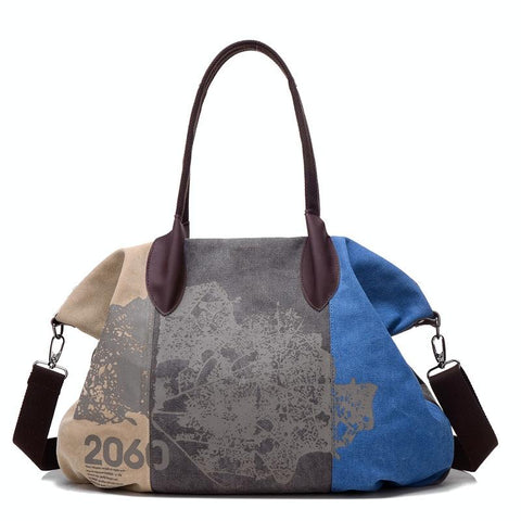 Graffiti Pattern Canvas Shoulder Crossbody Bag Large Capacity Blue