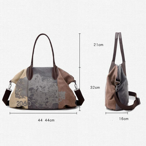 Graffiti Pattern Canvas Shoulder Crossbody Bag Large Capacity Blue