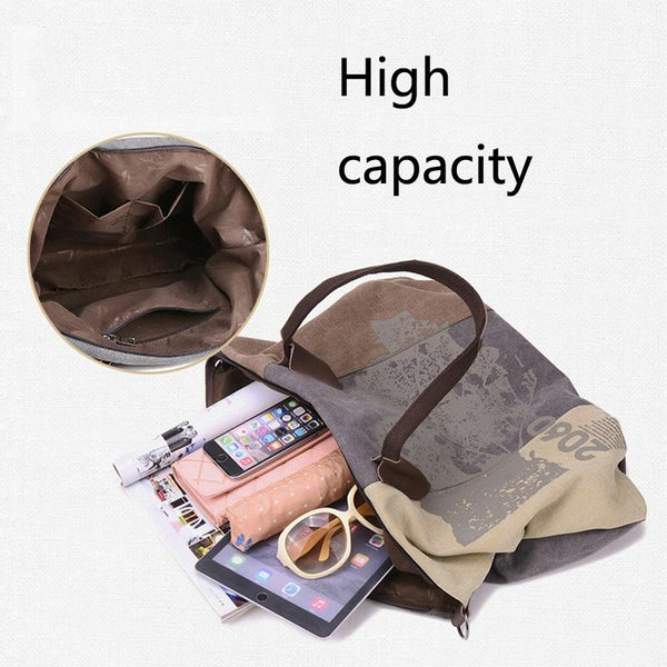 Graffiti Pattern Canvas Shoulder Crossbody Bag Large Capacity Blue