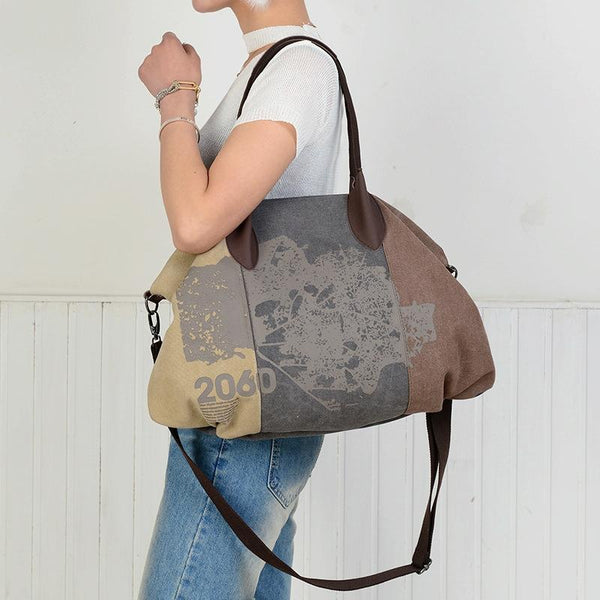 Graffiti Pattern Canvas Shoulder Crossbody Bag Large Capacity Blue