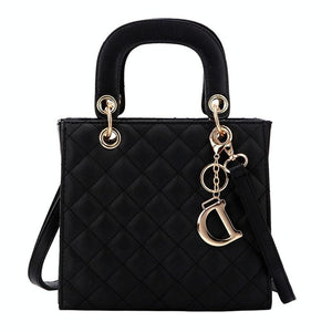Classic Look Quilted Faux PU Leather Shoulder Bag Handbag Gold Trim Black