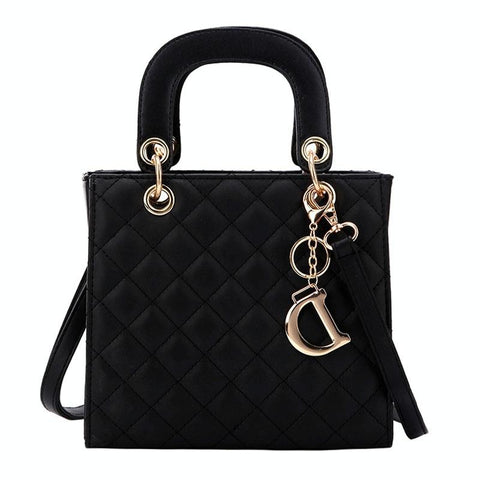 Classic Look Quilted Faux PU Leather Shoulder Bag Handbag Gold Trim Black