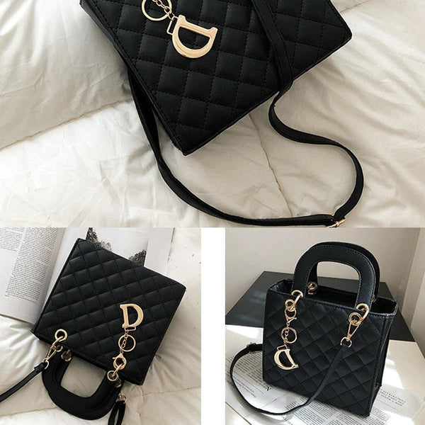 Classic Look Quilted Faux PU Leather Shoulder Bag Handbag Gold Trim Black