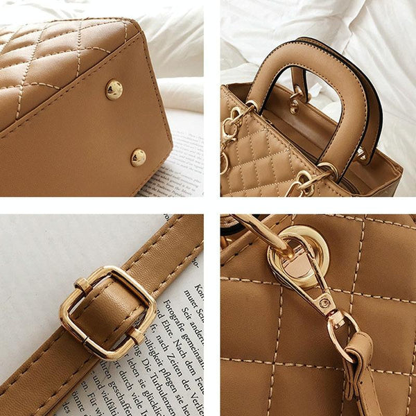 Classic Look Quilted Faux PU Leather Shoulder Bag Handbag Gold Trim Black