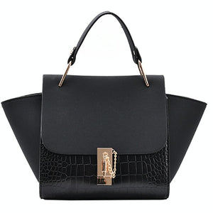 Frosted Crocodile Wing Shape Faux PU Leather Crossbody Bag Handbag Chain Black