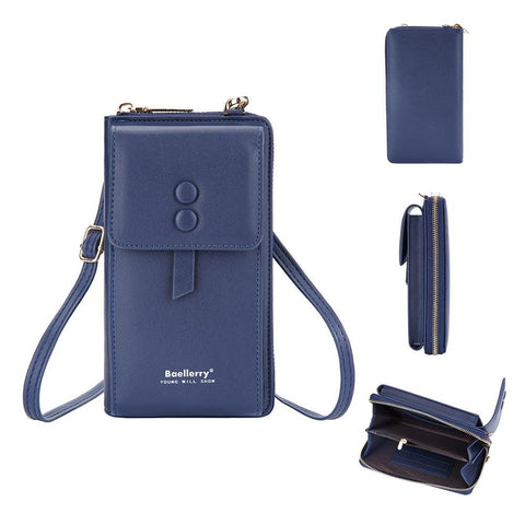 Faux PU Leather Crossbody Shoulder Phone Bag Multi Card Slots Blue