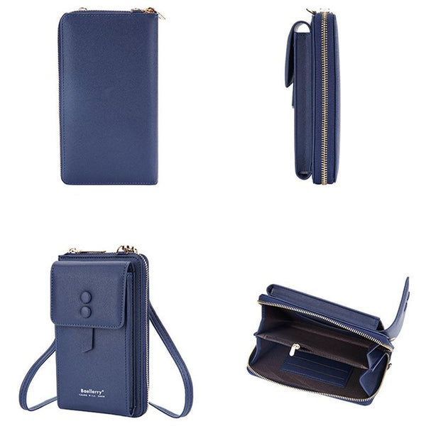 Faux PU Leather Crossbody Shoulder Phone Bag Multi Card Slots Blue