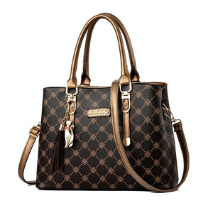 Faux PU Leather Crossbody Shoulder Bag Handbag Cat Tassel Charm Bronze Coffee