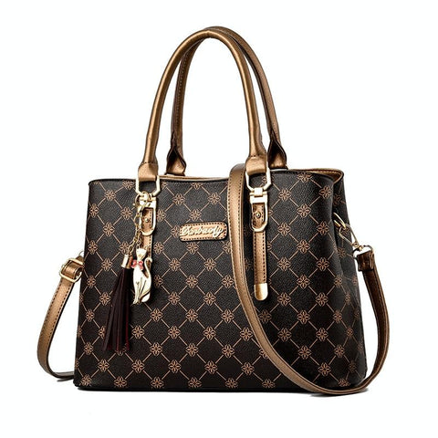 Faux PU Leather Crossbody Shoulder Bag Handbag Cat Tassel Charm Bronze Coffee