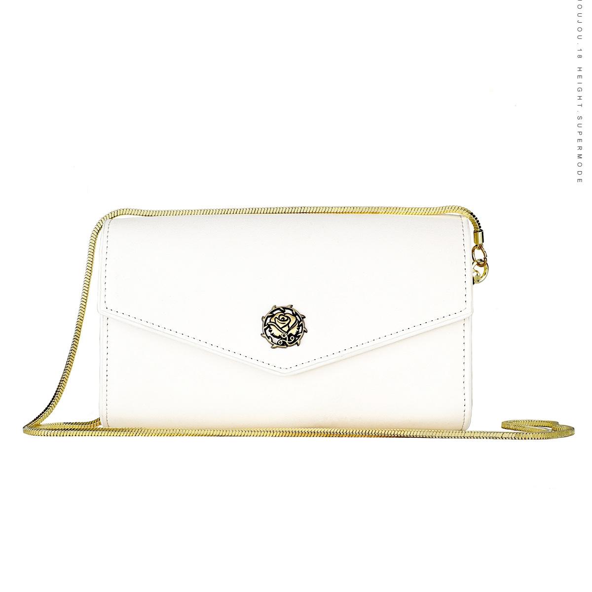 Cowhide Leather Crossbody Shoulder Clutch Bag Handbag Snake Chain White