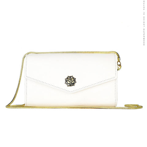 Cowhide Leather Crossbody Shoulder Clutch Bag Handbag Snake Chain White