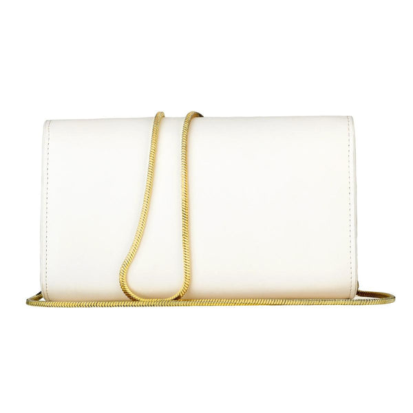 Cowhide Leather Crossbody Shoulder Clutch Bag Handbag Snake Chain White