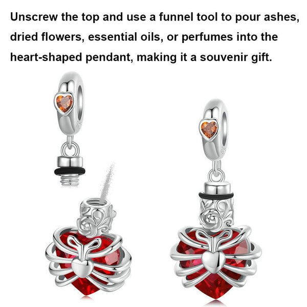 Memorial Heart Urn Ashes Sterling Silver Zircon CZ Bead Charm Bracelet Necklace