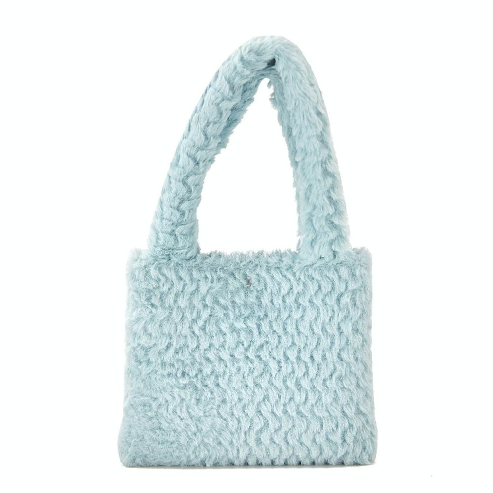 Plush Faux Mink Fleece Small Handbag 17.5 x 13.7cm Sky Blue