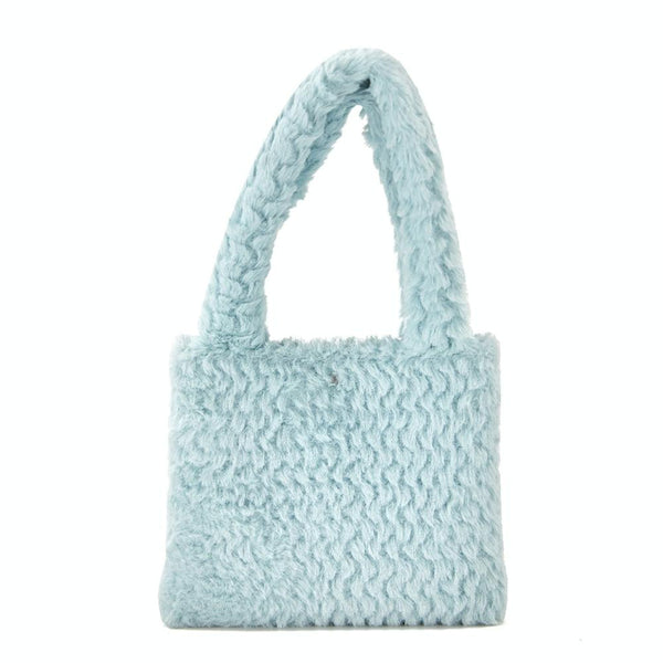Plush Faux Mink Fleece Small Handbag 17.5 x 13.7cm Sky Blue