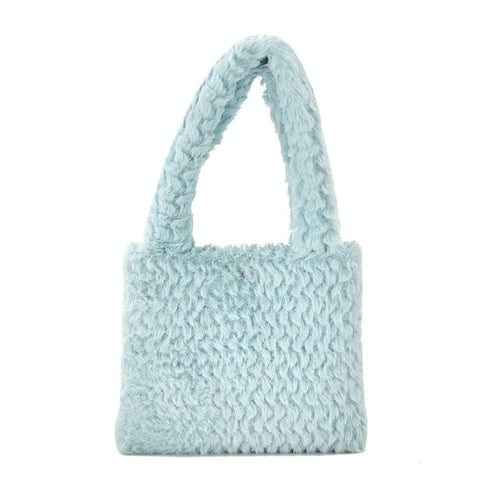 Plush Faux Mink Fleece Small Handbag 17.5 x 13.7cm Sky Blue