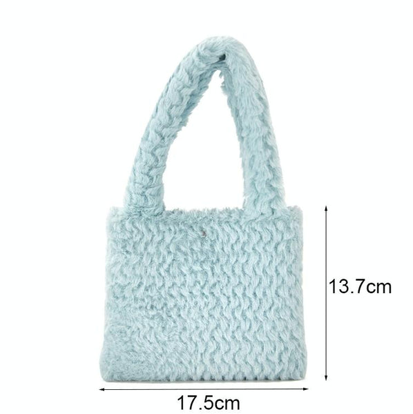 Plush Faux Mink Fleece Small Handbag 17.5 x 13.7cm Sky Blue