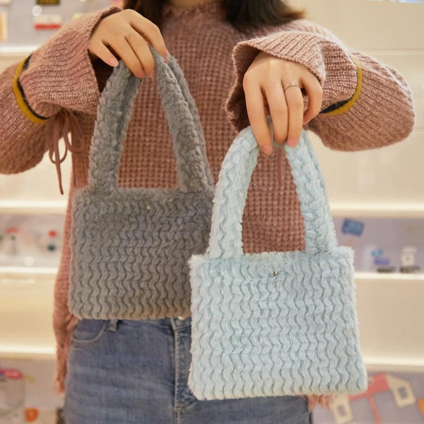 Plush Faux Mink Fleece Small Handbag 17.5 x 13.7cm Sky Blue