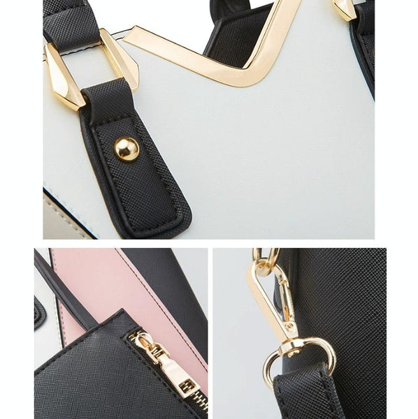 3 Pce Faux PU Leather V Top Diagonal Tote Shoulder Crossbody Bag Card Holder Yellow