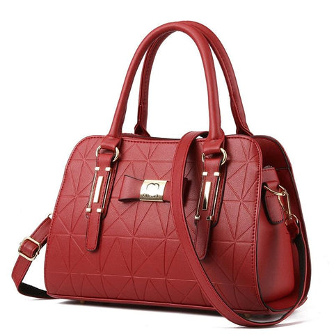 Faux PU Leather Embossed Bowknot Tote Shoulder Bag Handbag Burgundy