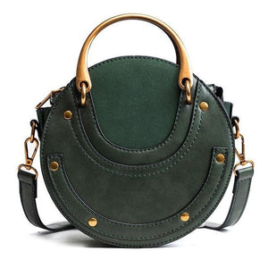 Retro Look Circular Shape PU Leather Mini Shoulder Bag Handbag Green