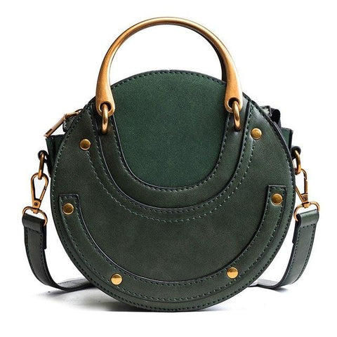Retro Look Circular Shape PU Leather Mini Shoulder Bag Handbag Green