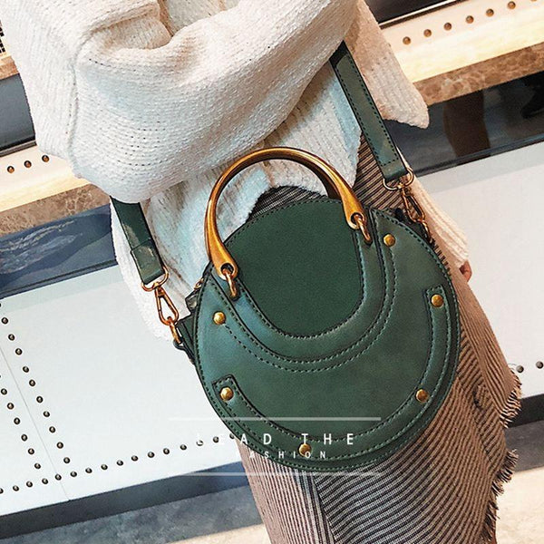 Retro Look Circular Shape PU Leather Mini Shoulder Bag Handbag Green
