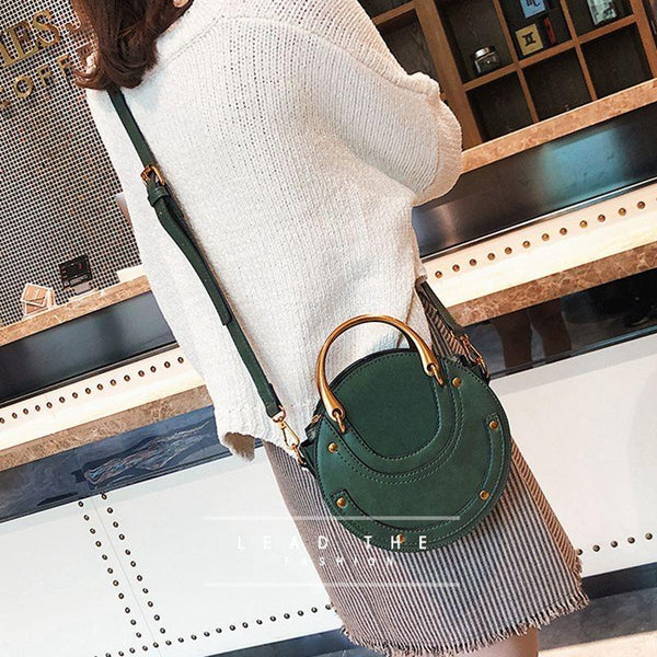 Retro Look Circular Shape PU Leather Mini Shoulder Bag Handbag Green