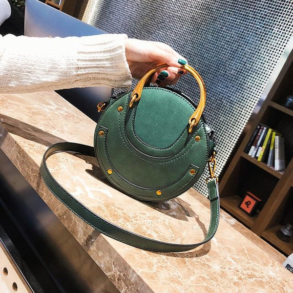 Retro Look Circular Shape PU Leather Mini Shoulder Bag Handbag Green