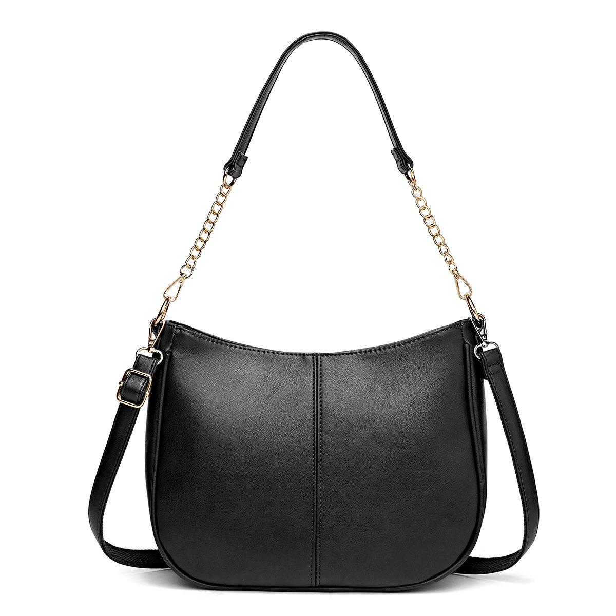 Faux PU Leather Crossbody Shoulder Bag Detachable Strap Black