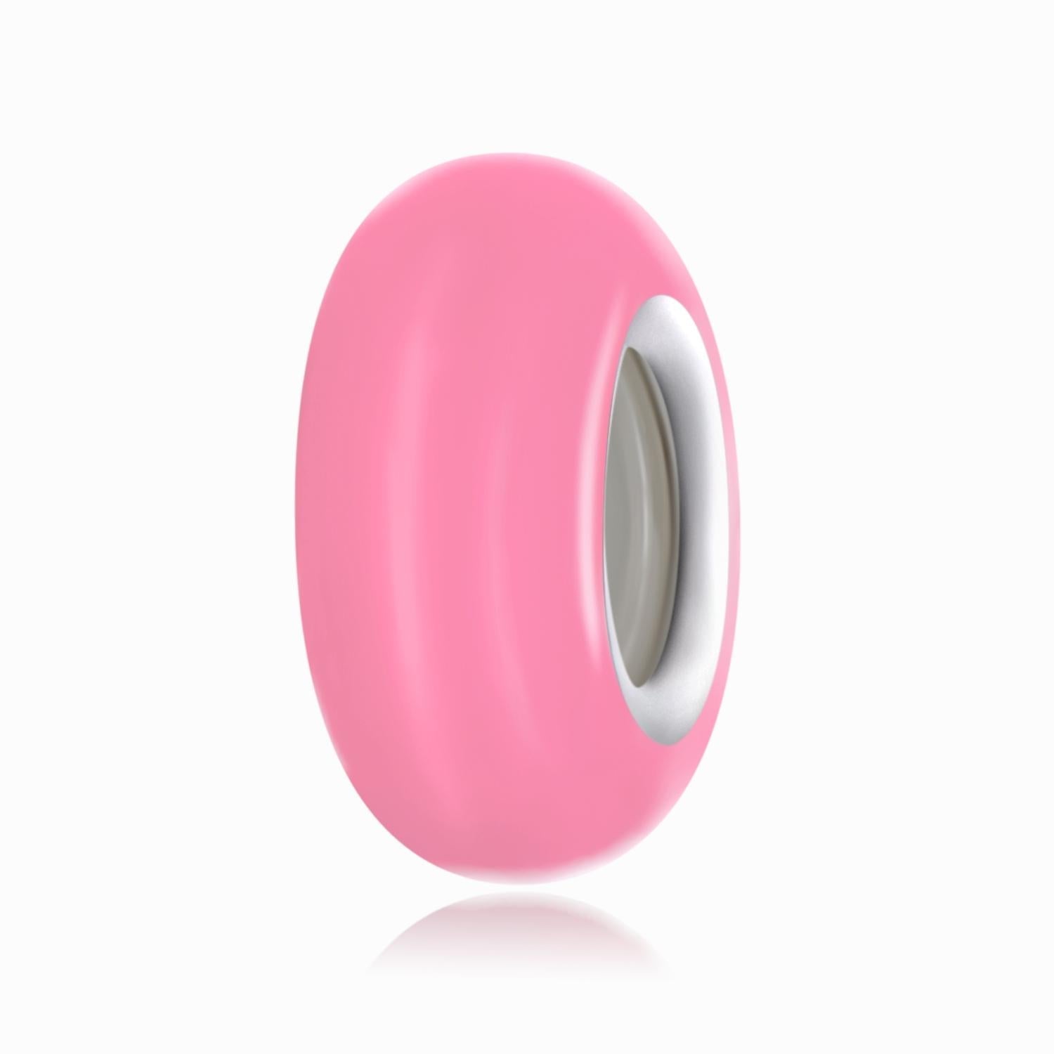 Pink Enamel Platinum Plated Sterling Silver Spacer Bead Bracelet Necklace