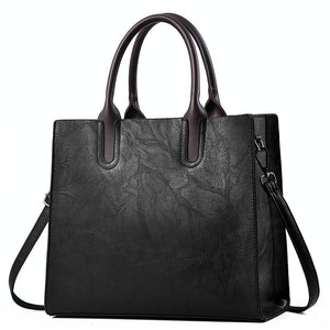 Classic Faux PU Leather Square Tote Bag Handbag Shoulder Strap Black
