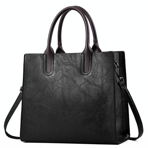 Classic Faux PU Leather Square Tote Bag Handbag Shoulder Strap Black