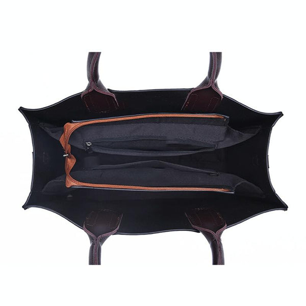 Classic Faux PU Leather Square Tote Bag Handbag Shoulder Strap Black