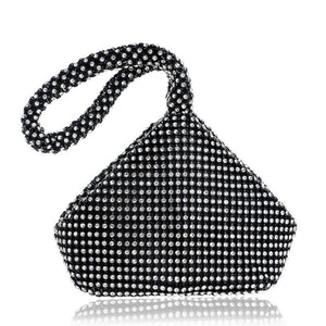 Rhinestone Beaded Womens Evening Wedding Party Clutch Wrist Bag Black Silver