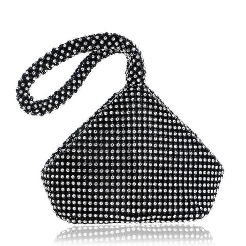 Rhinestone Beaded Womens Evening Wedding Party Clutch Wrist Bag Black Silver