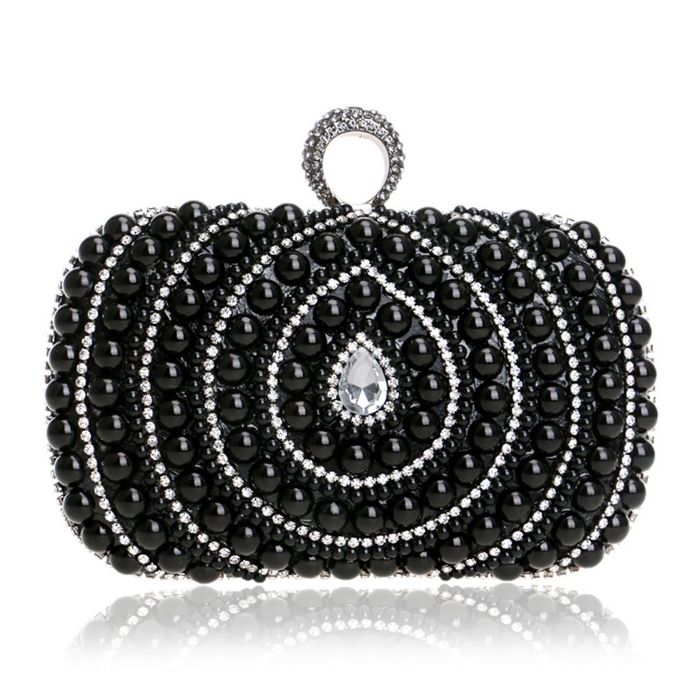Beaded Rhinestone Womens Evening Wedding Party Clutch Bag Black